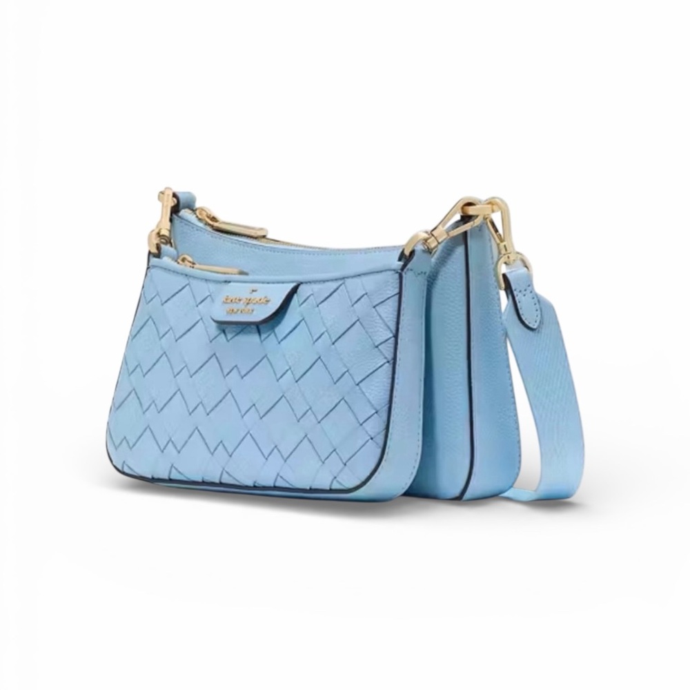 Kate Spade Duet Woven Leather 2-Piece Crossbody Bag Set Montauk Blue NWT